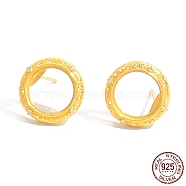 925 Sterling Silver Ring Stud Earrings, with Clear Cubic Zirconia, Real 18K Gold Plated, 13.5x13.5mm(STER-Z005-01A)