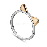 SHEGRACE Lovely 925 Sterling Silver Cuff Rings, Open Rings, with Real 24K Gold Plated Cat Ear, Platinum & Golden, 18mm(JR54B-02)