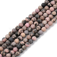 Natural Rhodonite Beads Strands, Frosted, Round, 4mm, Hole: 0.8mm, about 83~86pcs/strand, 14.96 inch(38cm)(G-S369-010A-A)