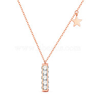 SHEGRACE Titanium Steel Pendant Necklaces, with Grade AAA Cubic Zirconia and Lobster Caw Clasps, Star & Rectangle, Rose Gold, 16.1 inch(41cm)(JN970A)