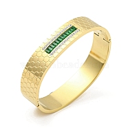 304 Stainless Steel Pave Cubic Zirconia Hinged Bangles for Women, Green, 1/2 inch(1.4cm), Inner Diameter: 2-3/8x1-7/8 inch(6.1x4.8cm)(BJEW-D044-04G-01)