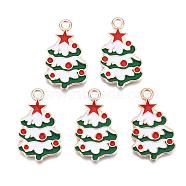 Alloy Enamel Pendants, Cadmium Free & Lead Free, Christmas Trees, Light Gold, Creamy White, 30x17.5x1.5mm, Hole: 2mm(ENAM-S115-004)