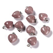 Natural Rhodonite Pendants, with Platinum Brass Loops, Heart, 18~19x15~15.5x6~8mm, Hole: 6x2.5~3mm(G-I311-A02)