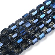 Electroplate Glass Beads Strands, Faceted Barrel, Midnight Blue, 9x7.5mm, Hole: 1.3mm, about 60pcs/strand, 21.46''(54.5cm)(GLAA-G112-07E)