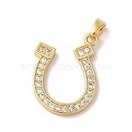 Rack Plating Brass Clear Cubic Zirconia Pendants, Long-Lasting Plated, Lead Free & Cadmium Free, Letter U, Real 18K Gold Plated, 28x16x2mm, Hole: 4x2.5mm(KK-Z056-21G)