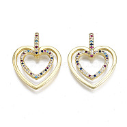 Brass Micro Pave Cubic Zirconia Pendants, Nickel Free, Heart, Real 16K Gold Plated, 24x19x5mm, Hole: 2x5mm(ZIRC-N039-159-NF)