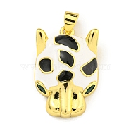 Real 18K Gold Plated Brass Pave Cubic Zirconia Pendants, with Enamel, Horse, White, 24.5x16x6mm, Hole: 4x3mm(KK-K354-23G-01)