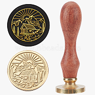 Magic Theme Wax Seal Stamp Set, Sealing Wax Stamp Solid Brass Head with Wood Handle, for Envelopes Invitations, Gift Card, House, 83x22mm, Stamps: 25x14.5mm(AJEW-WH0208-1353)