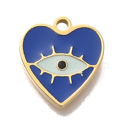 Ion Plating(IP) 304 Stainless Steel Enamel Charms, Heart with Eye Charm, Real 18K Gold Plated, Royal Blue, 10.5x9.5x1.5mm, Hole: 1.2mm(STAS-P371-070G)