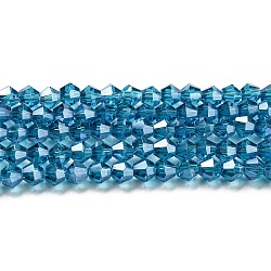 Transparent Electroplate Glass Beads Strands, Pearl Luster Plated, Faceted, Bicone, Steel Blue, 3.5mm, about 108~123pcs/strand, 12.76~14.61 inch(32.4~37.1cm)(GLAA-F029-3mm-C01)