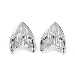 304 Stainless Steel Stud Earrings, Fishtail, Stainless Steel Color, 21x17mm(EJEW-H115-27P)