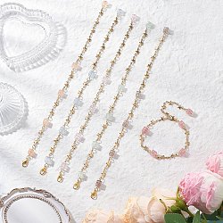 6Pcs 6 Colors 304 Stainless Steel Star Link Bracelets for Women, with Crackle Glass Beads, Mixed Color, 7-5/8 inch(19.5cm), 1pc/color(BJEW-JB12385)