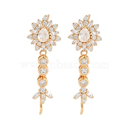 925 Sterling Silver Micro Pave Clear Cubic Zirconia Stud Earring Findings, Flower, Real 18K Gold Plated, 26x9.5mm, Pin: 11x0.7mm(STER-U004-09G)