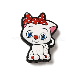 Cartoon Animal Silicone Beads, White, Cat Shape, 30x22.5x8.5mm, Hole: 2mm(SIL-S007-01B)