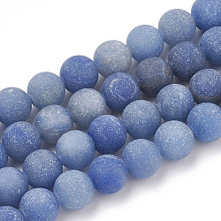 Dyed & Heated Natural Blue Aventurine Beads Strands, Frosted, Grade A, Round, 10mm, Hole: 1.2mm, about 36pcs/strand, 15.5 inch(G-T106-209)