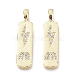 Brass Micro Pave Cubic Zirconia Pendants, Rectangle with Lightning and Rainbow, Clear, Real 18K Gold Plated, 32.5x8x1.5mm, Hole: 3x5mm(ZIRC-F114-06-G)