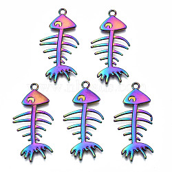 Rainbow Color Alloy Pendants, Cadmium Free & Lead Free, Fishbone, 42x21x2mm, Hole: 2.5mm(PALLOY-S180-003-RS)