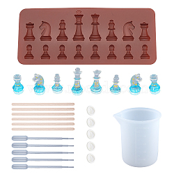 SUNNYCLUE Chess Silicone Mold Kits, with 100ml Measuring Cup Silicone Glue Tools, Disposable Plastic Transfer Pipettes and Birch Wooden Craft Ice Cream Sticks, Mixed Color, 20.8x8.8x0.9cm, Inner: 2.2~4.7cm(DIY-SC0001-98)