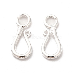 Water Plating Brass Hook Clasps, Cadmium Free & Lead Free, 925 Sterling Silver Plated, 19x8x2mm, Hole: 3mm(KK-H442-57S)