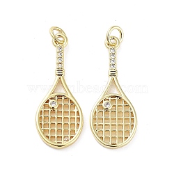 Rack Plating Brass Micro Pave Clear Cubic Zirconia Pendants, Long-Lasting Plated, Lead Free & Cadmium Free, Badminton, Real 18K Gold Plated, 28x11x2mm(KK-H474-01G)