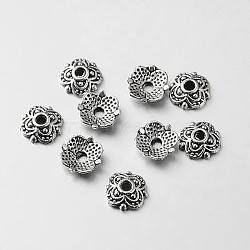 Tibetan Style Alloy Flower Bead Caps, Antique Silver, 7x7x2mm, Hole: 1.5mm(X-TIBEB-O004-18)