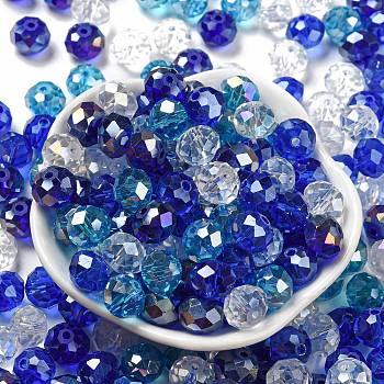 Glass Beads, Faceted, Rondelle, Blue, 10x8mm, Hole: 1mm, about 560pcs/500g