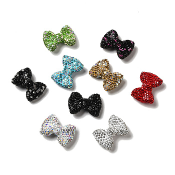 Polymer Clay Rhinestone Beads, Bowknot, Mixed Color, 21.5~22mmx30mmx9.5~10.5mm, Hole: 1.8mm