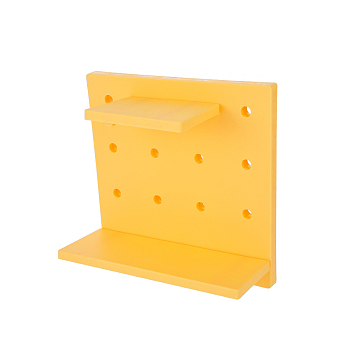 Plastic Pegboard Wall Mount Dispaly, Storage Rack Board, Wall Mount Storage Shelf, for Living Room Kitchen Bathroom Wardrobe, Square, Gold, 220x220mm