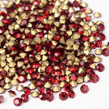 Back Plated Grade A Diamond Glass Pointed Rhinestone, Siam, 1.9~2mm, about 1440pcs/bag