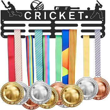 Fashion Iron Medal Hanger Holder Display Wall Rack, with Screws, 3 Line, Word Cricket, Sports Themed Pattern, 150x400mm