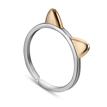 SHEGRACE Lovely 925 Sterling Silver Cuff Rings, Open Rings, with Real 24K Gold Plated Cat Ear, Platinum & Golden, 18mm