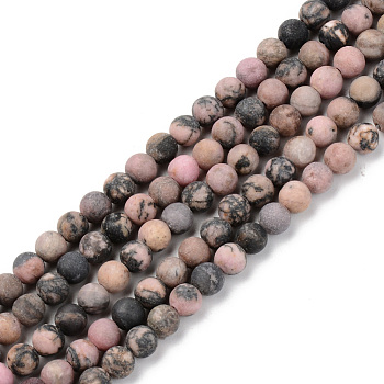 Natural Rhodonite Beads Strands, Frosted, Round, 4mm, Hole: 0.8mm, about 83~86pcs/strand, 14.96 inch(38cm)