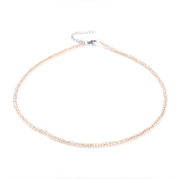 Electroplate Glass Beaded Necklaces, with Stainless Steel Lobster Claw Clasps and Curb Chains, Sandy Brown, 14.96 inch(38cm)