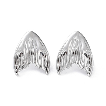 304 Stainless Steel Stud Earrings, Fishtail, Stainless Steel Color, 21x17mm