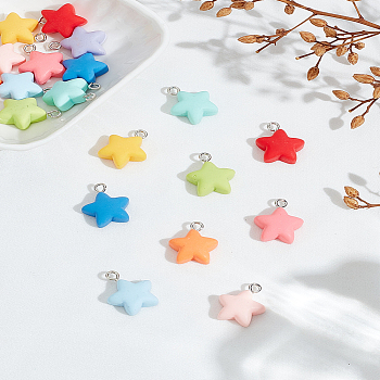 20Pcs 10 Colors Plastic Pendants, Star Charm, with Alloy Loops, Mixed Color, 18x14.5x6mm, Hole: 2mm, 2pcs/color