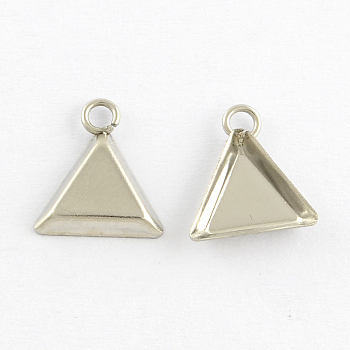 Triangle Stainless Steel Charms Cabochon Settings, Plain Edge Bezel Cups, Stainless Steel Color, Tray: 8x9.5mm, 10.5x9.5x1mm, Hole: 2mm