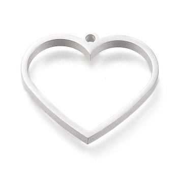 304 Stainless Steel Open Back Bezel Pendants, Double Sided Polishing, For DIY UV Resin, Epoxy Resin, Pressed Flower Jewelry, Heart, Stainless Steel Color, 26x30x3mm, Hole: 2mm
