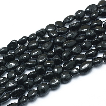 Natural Black Tourmaline Beads Strands, Tumbled Stone, Nuggets, 5~12x6~7mm, Hole: 0.8mm, about 46~57pcs/strand, 15.16 inch(38.5cm)