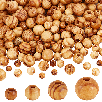 Elite 200Pcs 4 Styles Wood Beads, Lead Free, Round, Mixed Dyed and Undyed, Peru, 6~12mm, Hole: 2~3mm, 50pcs/style