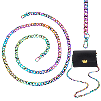 WADORN 1Pc Zinc Alloy Curb Chain Bag Handle, with Swivel Clasp, Rainbow Color, 120.5x0.95cm