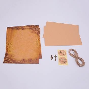 Vintage Retro Writing Letter Stationery & Blank Mini Paper Envelopes Kits, with Alloy Pendants and Jute Twine, for Birthday Party Invitation Card Making, Peru, 210x145x0.1mm