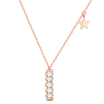 SHEGRACE Titanium Steel Pendant Necklaces, with Grade AAA Cubic Zirconia and Lobster Caw Clasps, Star & Rectangle, Rose Gold, 16.1 inch(41cm)