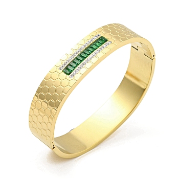 304 Stainless Steel Pave Cubic Zirconia Hinged Bangles for Women, Green, 1/2 inch(1.4cm), Inner Diameter: 2-3/8x1-7/8 inch(6.1x4.8cm)