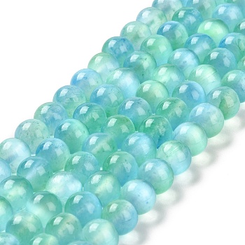 Natural Selenite Beads Strands, Grade A, Dyed, Round, Cyan, 10mm, Hole: 0.8mm, about 36~38pcs/strand, 15.16~15.35''(38.5~39cm)
