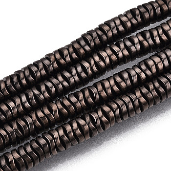 Electroplate Non-magnetic Synthetic Hematite Beads Strands, Wavy, Flat Round/Disc, Copper Plated, 6~6.5x6~6.5x1.5~2mm, Hole: 1mm, about 215pcs/strand, 16.14 inch