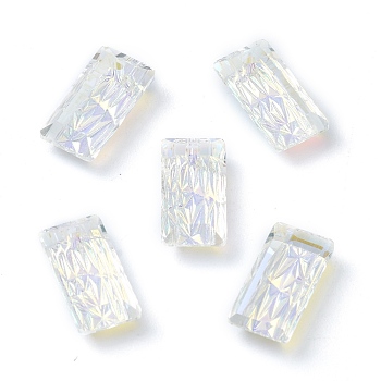 Embossed Glass Rhinestone Pendants, Rectangle, Faceted, Crystal AB, 14x7x4.2mm, Hole: 1.5mm