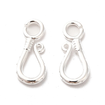 Water Plating Brass Hook Clasps, Cadmium Free & Lead Free, 925 Sterling Silver Plated, 19x8x2mm, Hole: 3mm