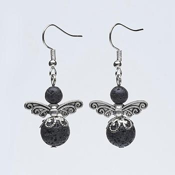 Tibetan Style Alloy Dangle Earrings, with Natural Lava Rock Beads and Brass Earring Hooks, 44~45mm, Pin: 0.7mm
