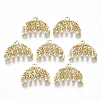 Alloy Pendants, with ABS Plastic Imitation Pearl, Comb, White, Light Gold, 15x19.5x4mm, Hole: 1.6mm