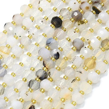 Natural Dendritic Agate Beads Strands, with Seed Beads, Faceted, Lantern, 8~8.5x6.5~7mm, Hole: 0.6mm, about 44pcs/strand, 15.16''(38.5cm)